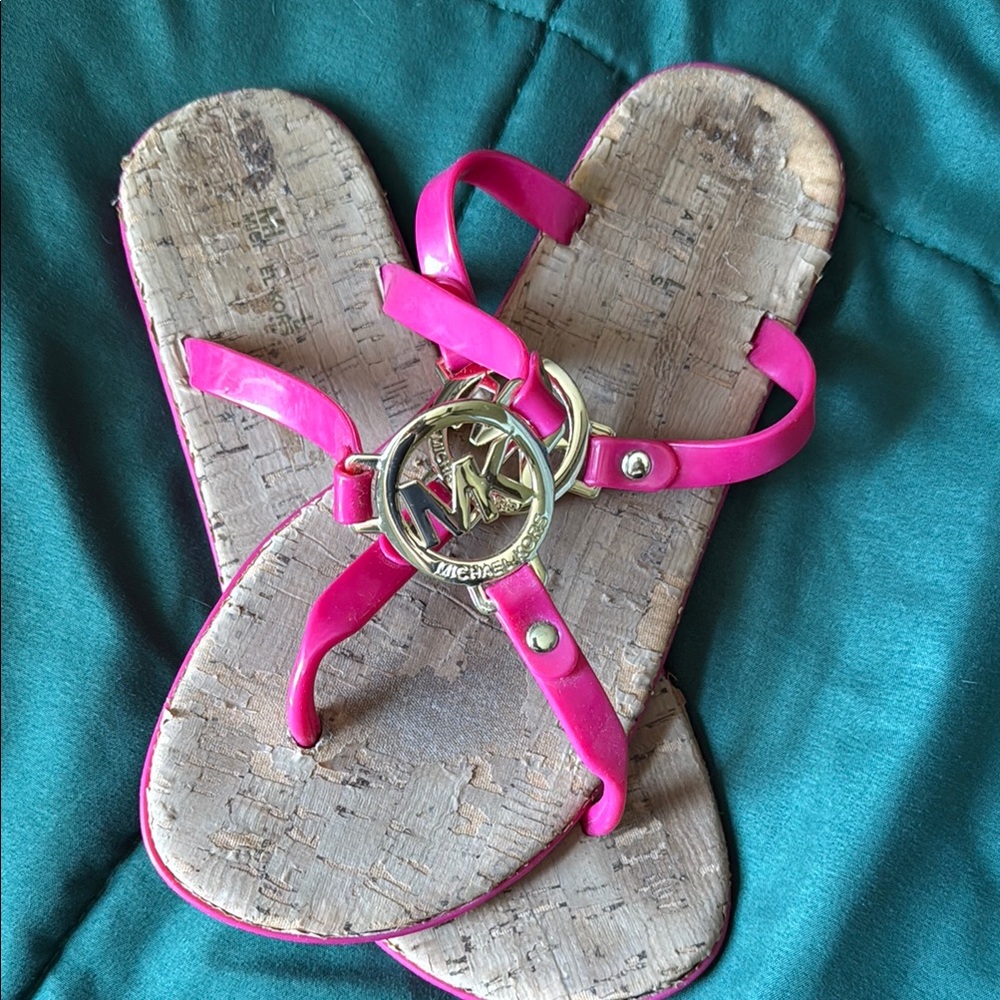 Michael Kors Pink Thong Jelly Sandals with Medallion